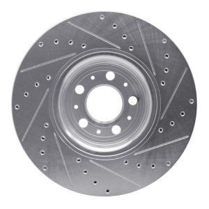 Volvo XC90 Brake Rotor (1) - Front Left - R1 Concepts - Drilled & Slotted - Silver - `03-`09